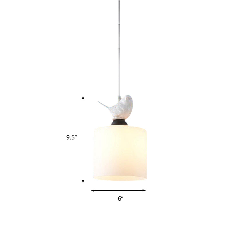 Simple Style White Glass Cylinder Tea Bar Pendant Light Fixture With Hanging Kit - 1