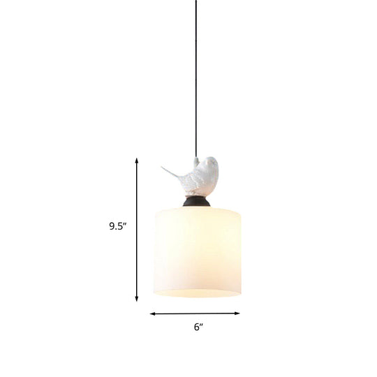 Simple Style White Glass Cylinder Tea Bar Pendant Light Fixture With Hanging Kit - 1