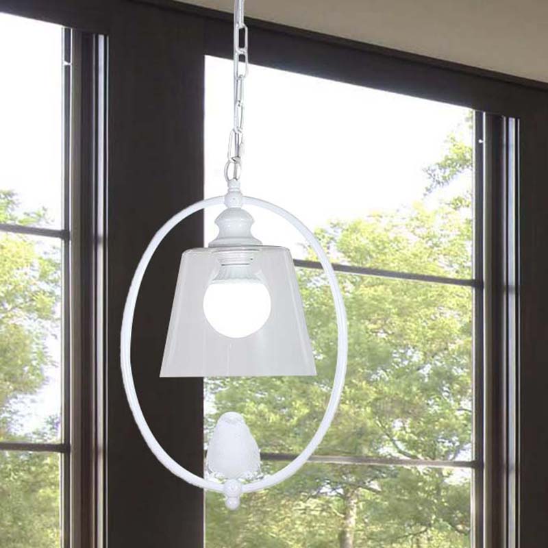 Nordic Metal 1-Head Oval Hanging Lamp Kit With Clear Glass Shade - White/Black Pendant Ceiling Light