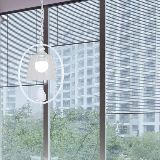 Nordic Metal 1-Head Oval Hanging Lamp Kit With Clear Glass Shade - White/Black Pendant Ceiling Light