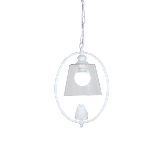 Nordic Metal Oval Pendant Lamp With Clear Glass Shade - Single Head White/Black