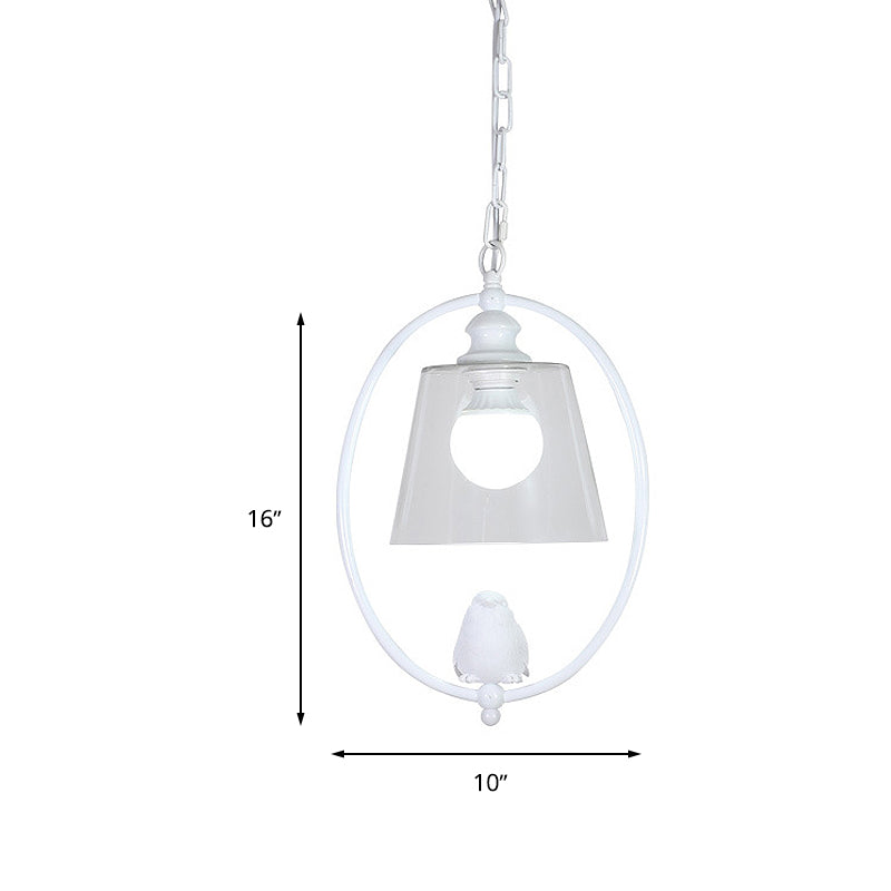 Nordic Metal 1-Head Oval Hanging Lamp Kit With Clear Glass Shade - White/Black Pendant Ceiling Light