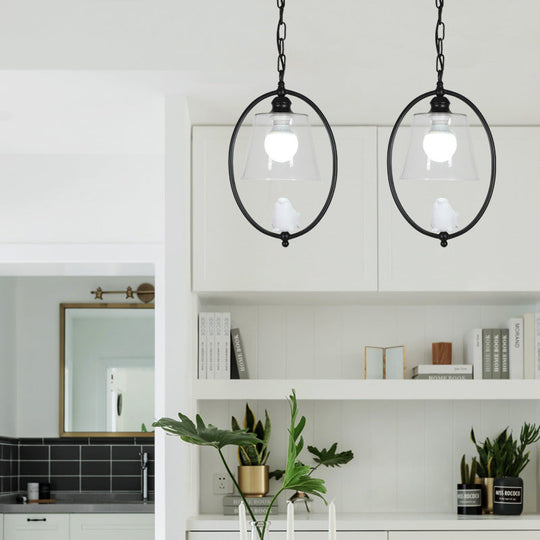 Nordic Metal Oval Pendant Lamp With Clear Glass Shade - Single Head White/Black Black