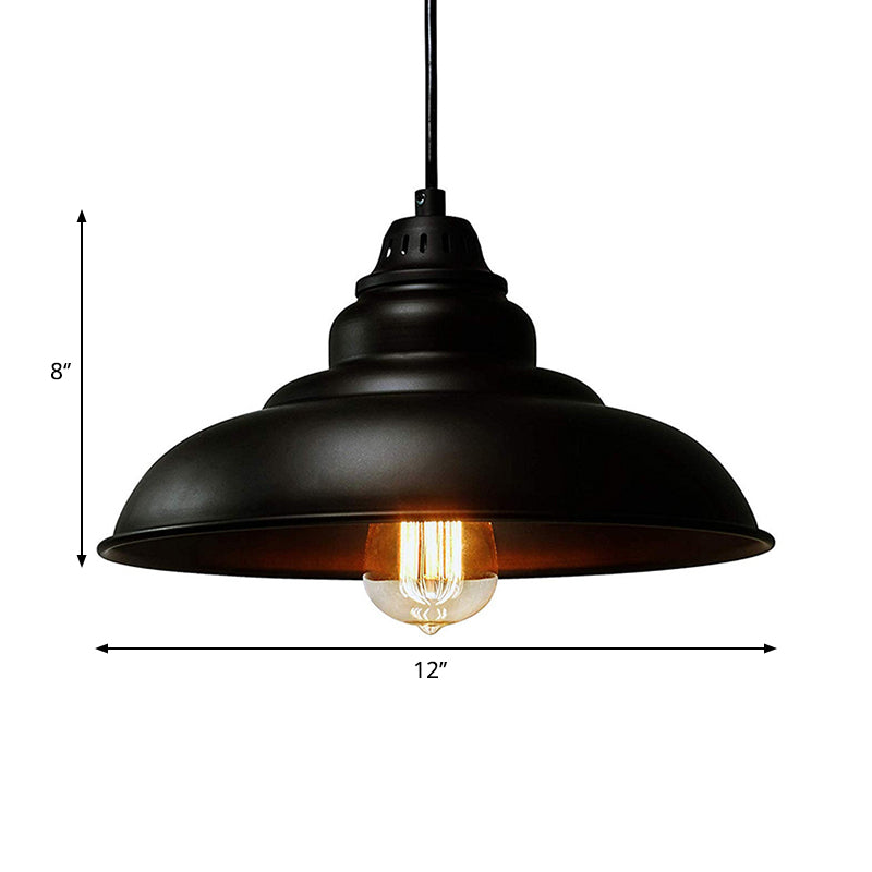 Bowl Suspension Pendant Light In Black - Industrial Style Metal 1 For Dining Room