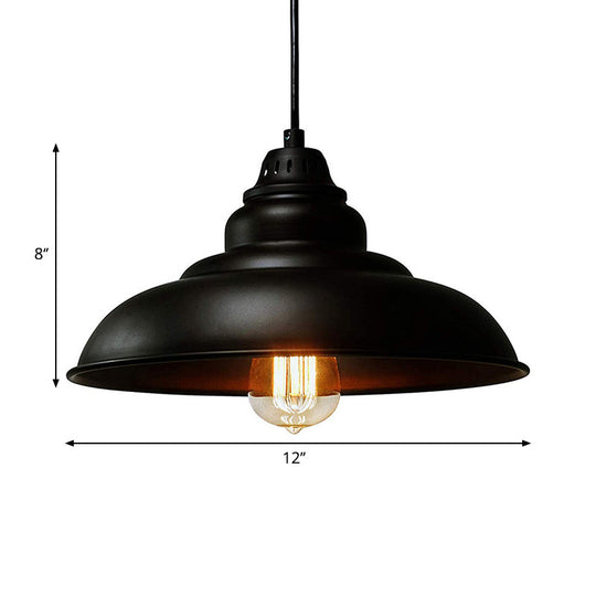 Bowl Suspension Pendant Light In Black - Industrial Style Metal 1 For Dining Room