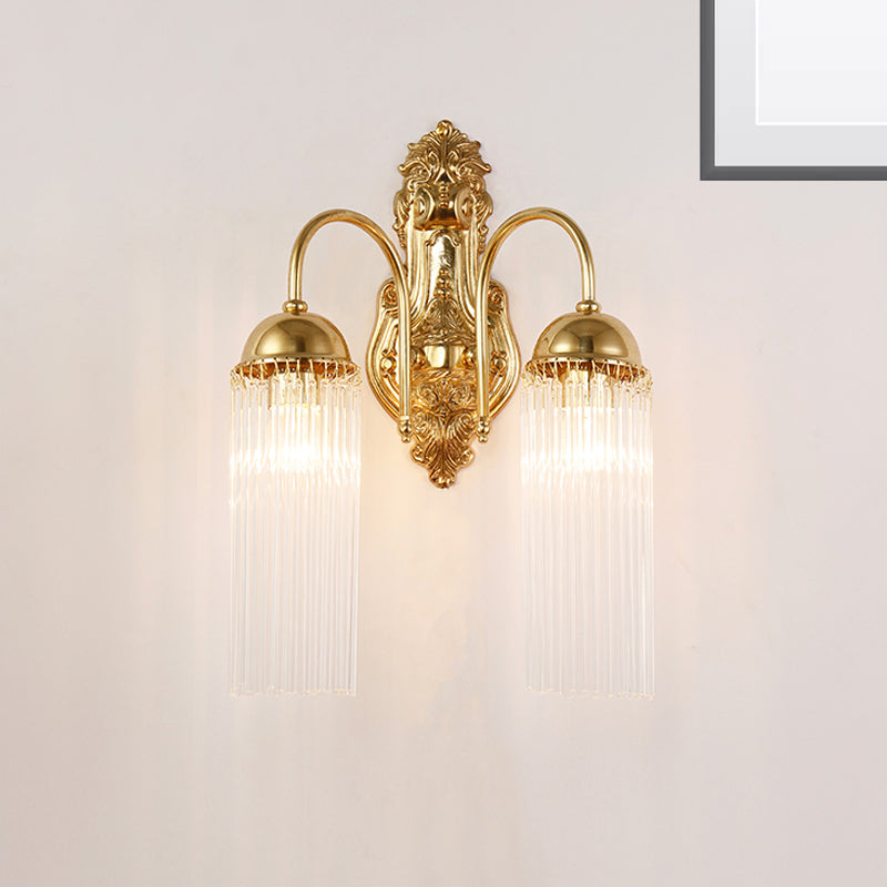 Modern Gold Wall Sconce Lamp With Clear Crystal & Metal Gooseneck Arm - Tubular Corridor Lighting 2