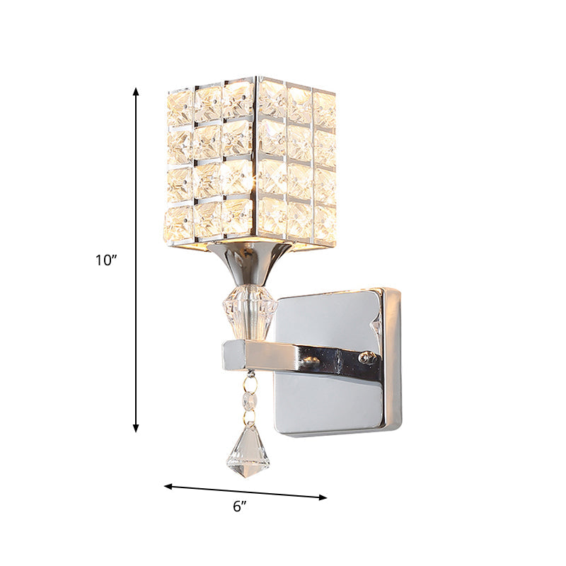 Clear Crystal And Metal Cubic Shade Wall Sconce: Modern Stylish 1 Light Fixture (Silver/Gold) For
