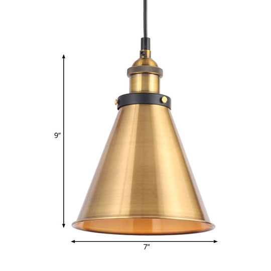 Barn Shade Metal Suspension Light - Industrial Style Adjustable Hanging Ceiling With Brass Finish