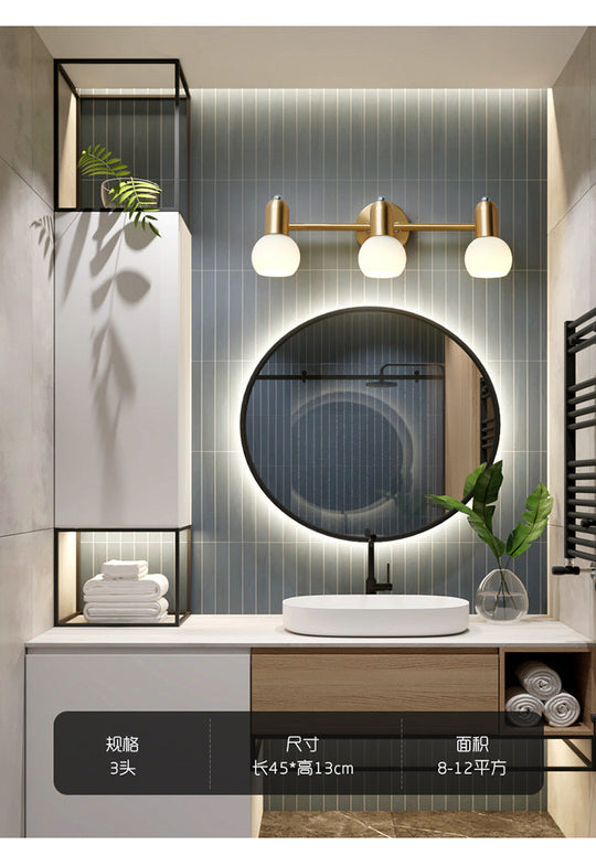 Nordic Luxury Metal Vanity Mirror Lights - Down Lighting Bath With Glass Shade