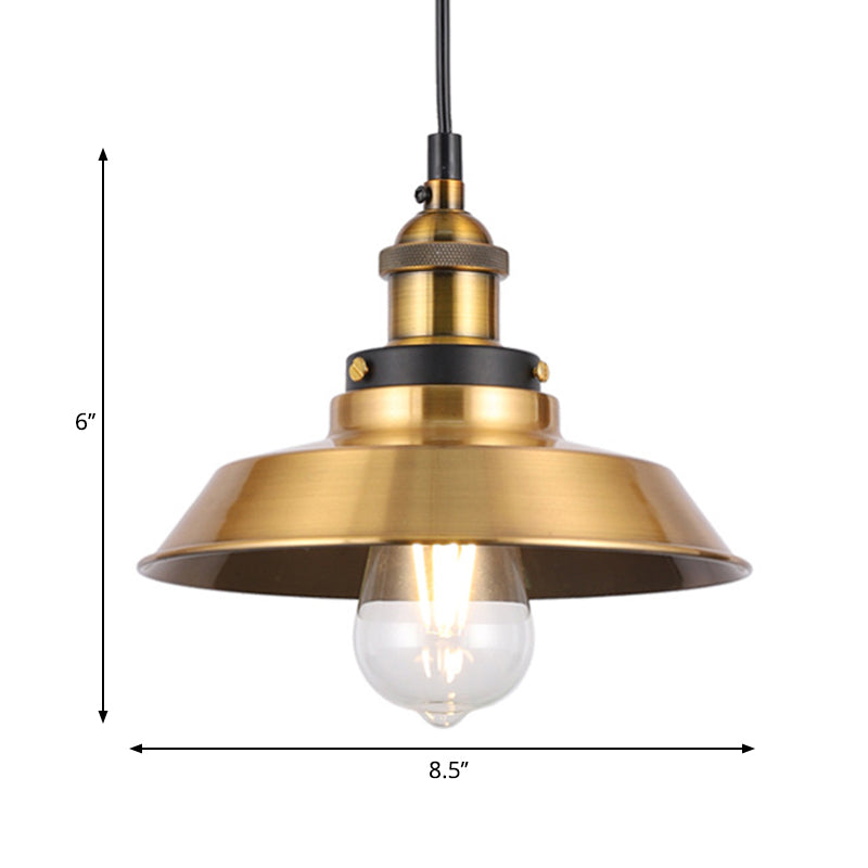 Barn Shade Metal Suspension Light - Industrial Style Adjustable Hanging Ceiling With Brass Finish