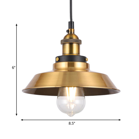 Barn Shade Metal Suspension Light - Industrial Style Adjustable Hanging Ceiling With Brass Finish