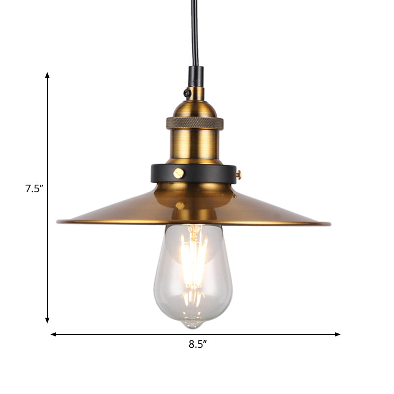 Barn Shade Metal Suspension Light - Industrial Style Adjustable Hanging Ceiling With Brass Finish