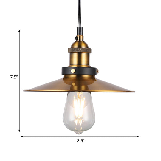 Industrial Style Barn Shade Metal Suspension Light - Adjustable Hanging Ceiling Fixture With Brass