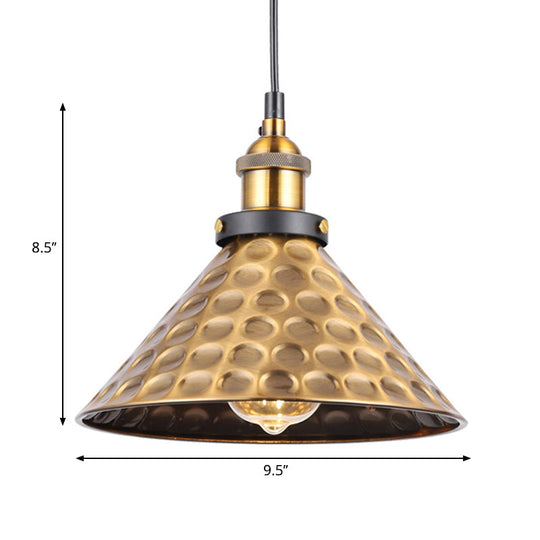 Barn Shade Metal Suspension Light - Industrial Style Adjustable Hanging Ceiling With Brass Finish