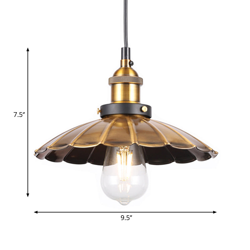 Barn Shade Metal Suspension Light - Industrial Style Adjustable Hanging Ceiling With Brass Finish