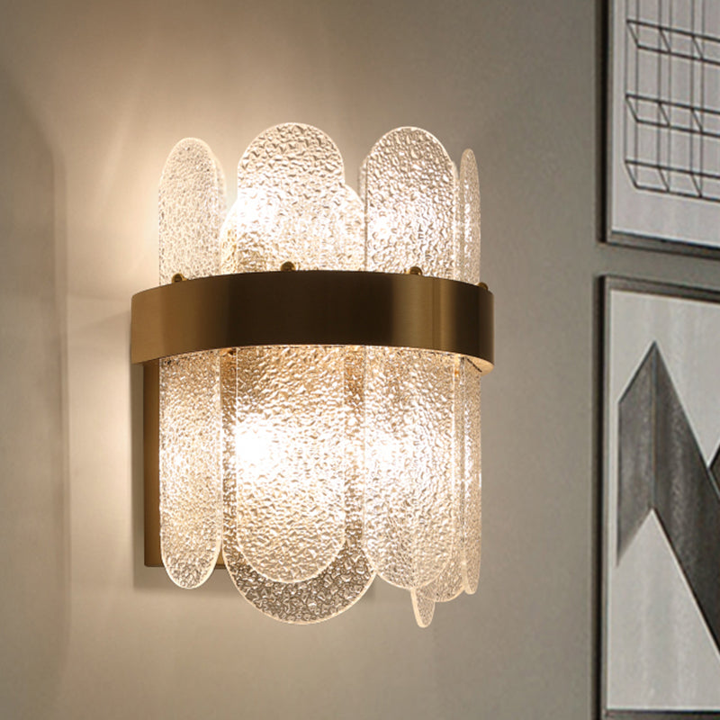 Modern Golden Wall Lamp With 4 Heads Oval Clear Hammered Glass Bedroom Lighting Sconce Gold