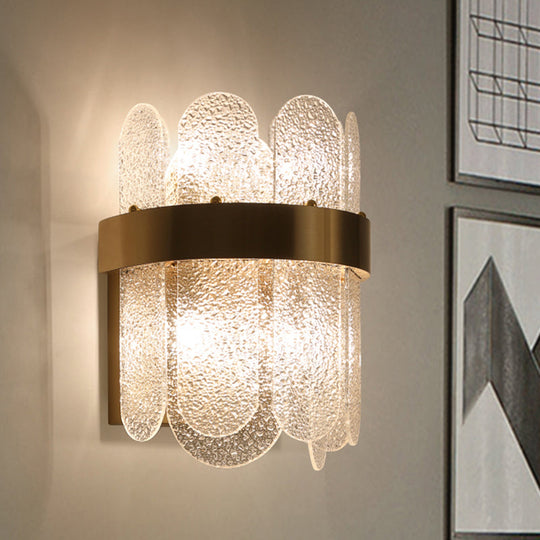 Modern Golden Wall Lamp With 4 Heads Oval Clear Hammered Glass Bedroom Lighting Sconce Gold