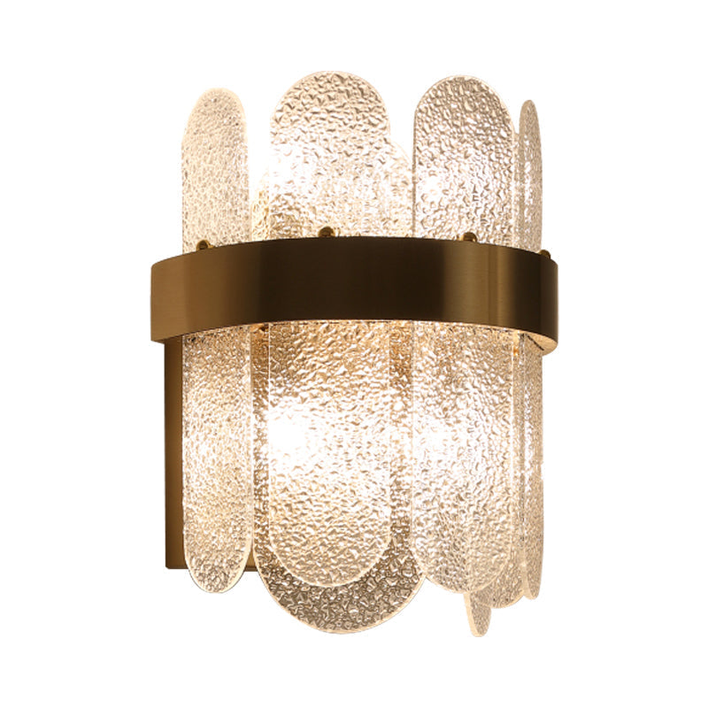 Modern Golden Wall Lamp With 4 Heads Oval Clear Hammered Glass Bedroom Lighting Sconce
