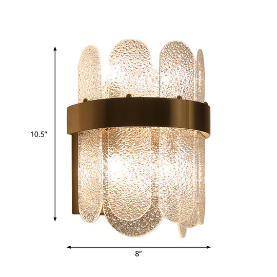 Modern Golden Wall Lamp With 4 Heads Oval Clear Hammered Glass Bedroom Lighting Sconce
