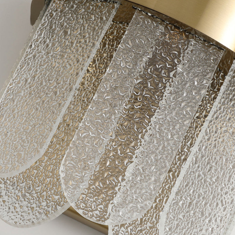 Modern Golden Wall Lamp With 4 Heads Oval Clear Hammered Glass Bedroom Lighting Sconce