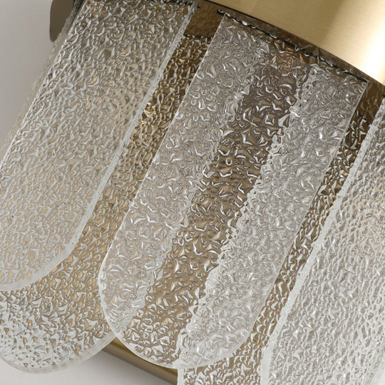 Modern Golden Wall Lamp With 4 Heads Oval Clear Hammered Glass Bedroom Lighting Sconce