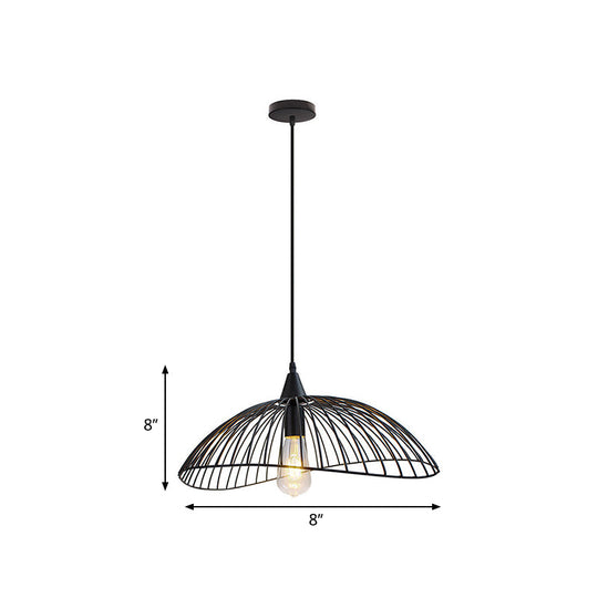 Industrial Style Metal Kitchen Suspension Light With Waveforms Design - Black 8’/19.5’ Dia 1 Head