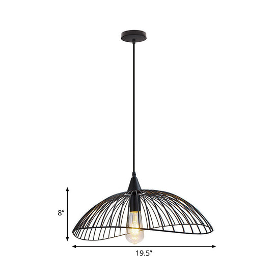 Industrial Style Metal Kitchen Suspension Light With Waveforms Design - Black 8’/19.5’ Dia 1 Head