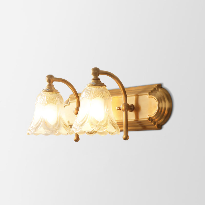 Brass Armed Wall Sconce With Ribbed Glass Shade For Bathroom Decoration 2 / Gold