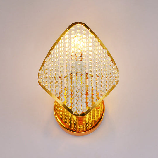 Golden Rhombus Wall Light Fixture With Clear Crystal Beads - Modern & Stylish