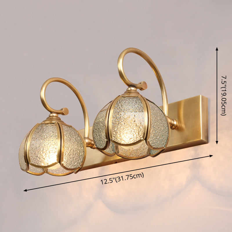 Mid-Century Style Brass Vanity Sconce With Glass Shade For Bathroom Lighting