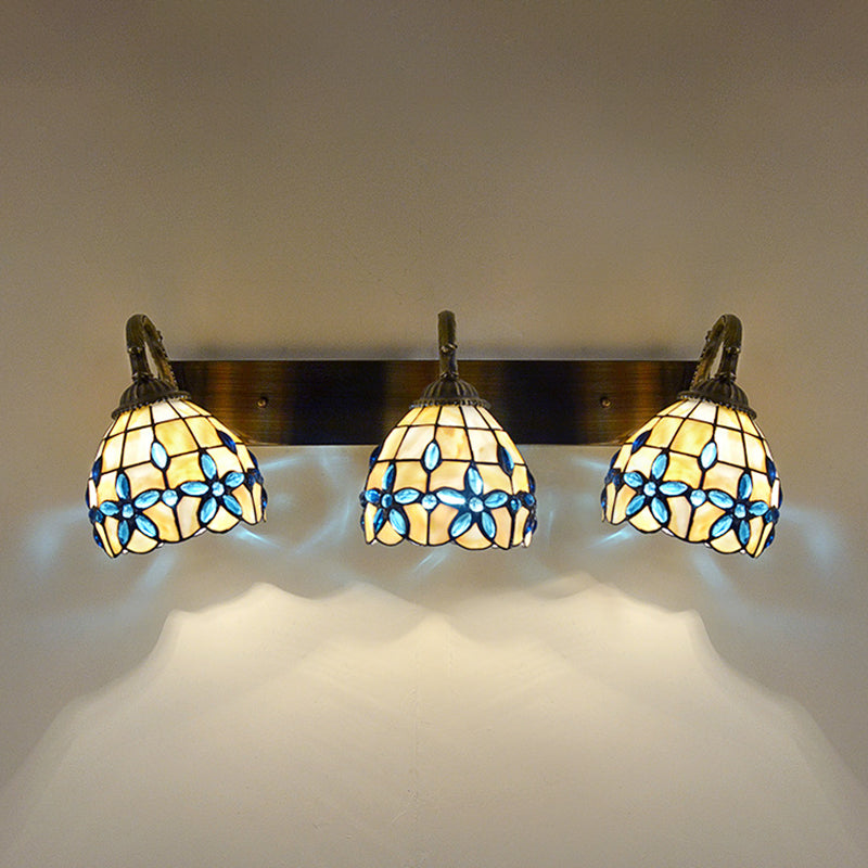 Tiffany Vanity Wall Sconce - Aged Brass With Natural Shell Shade And Mirror Lights 3 / Royal Blue