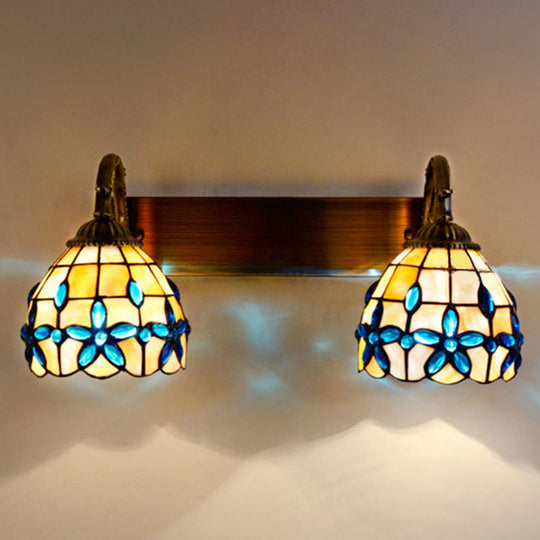 Tiffany Vanity Wall Sconce - Aged Brass With Natural Shell Shade And Mirror Lights
