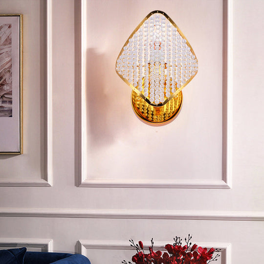 Golden Rhombus Wall Light Fixture With Clear Crystal Beads - Modern & Stylish