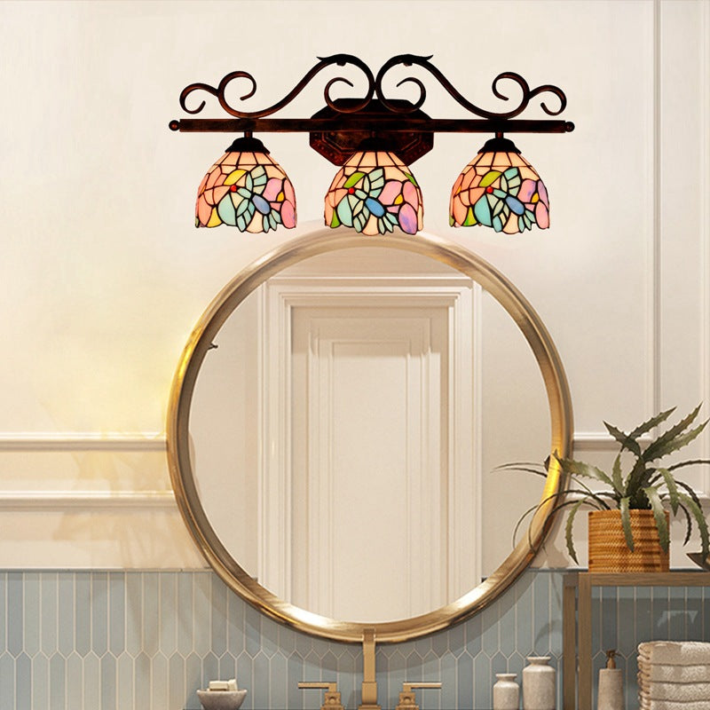 Tiffany Vanity Lamps - Vintage 3-Light Sconce With Multi-Color Glass Shade For Bathroom