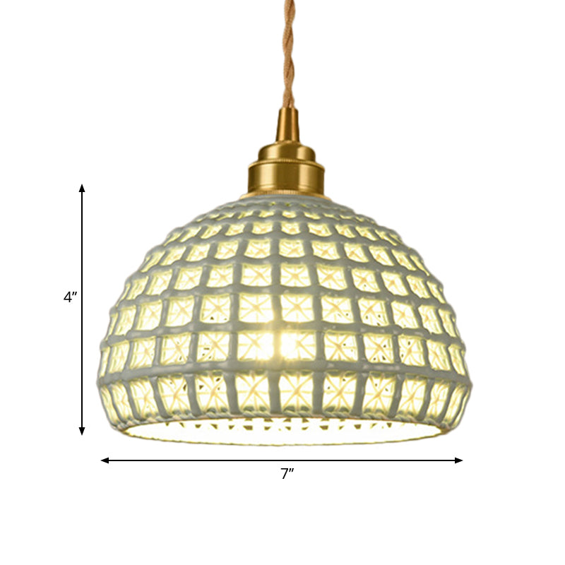 Vintage Ceramic Dome Suspension Lamp With Hollow Out Design Blue/Pink 1-Light Hanging Fixture
