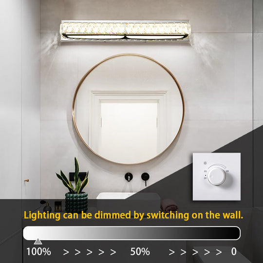 Stainless Steel Bathroom Vanity Sconces With Crystal Embedded Mirror Lights