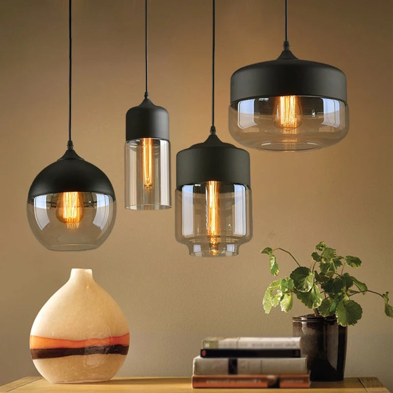 1 Light Pendant Lighting Retro Industrial Style Glass Ceiling Lights For Restaurant