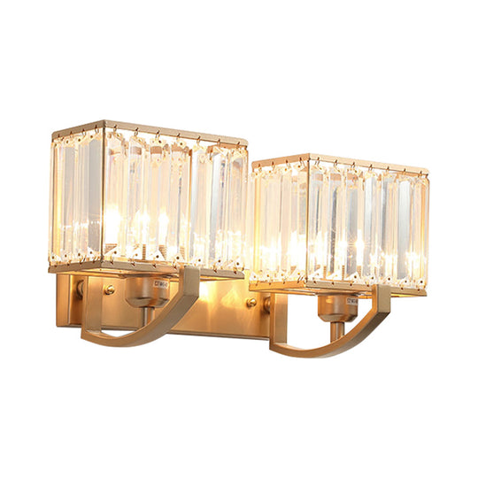 Modern Black/Gold Rectangle Wall Mount Sconce Light With Clear Crystal For Bedroom - 7/18 W