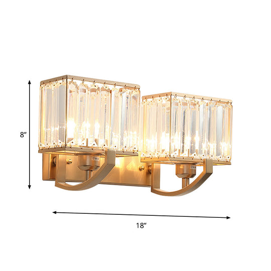 Modern Black/Gold Rectangle Wall Mount Sconce Light With Clear Crystal For Bedroom - 7/18 W
