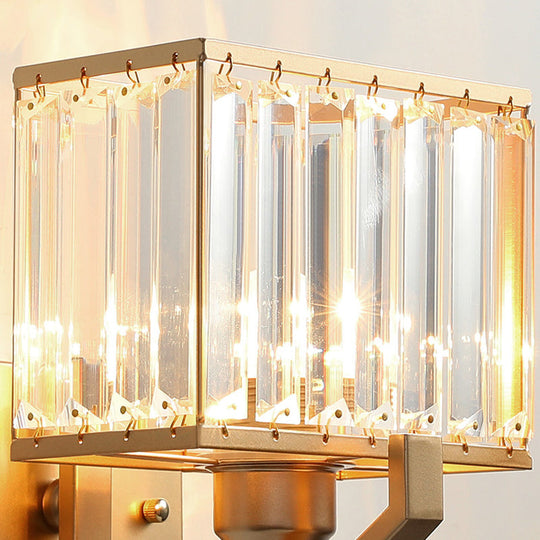 Modern Black/Gold Rectangle Wall Mount Sconce Light With Clear Crystal For Bedroom - 7/18 W
