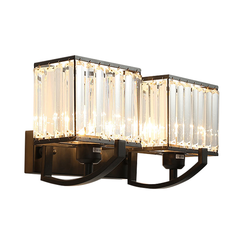 Modern Black/Gold Rectangle Wall Mount Sconce Light With Clear Crystal For Bedroom - 7/18 W