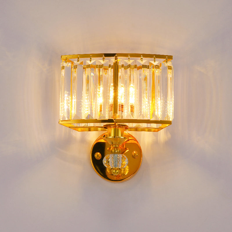 Golden Metal Wall Sconce Light With Clear Crystal Accents - Modern 1 Head Design Gold