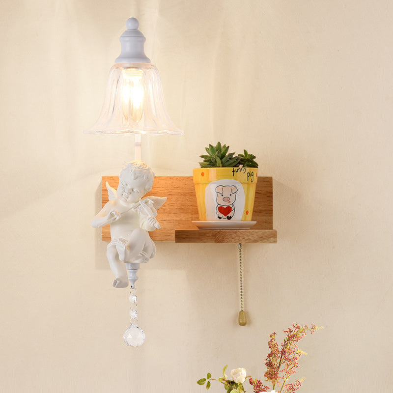 Loft Style Clear Glass Bell Shade Wall Sconce - Bedside Mounted Light With Angle Design White