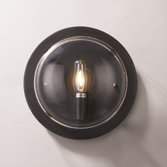 Modern Black Round Wall Sconce With Clear Crystal Accent - Stylish Metal 1 Bulb Light For Hallway