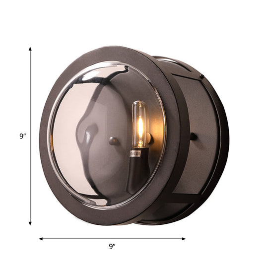Modern Black Round Wall Sconce With Clear Crystal Accent - Stylish Metal 1 Bulb Light For Hallway