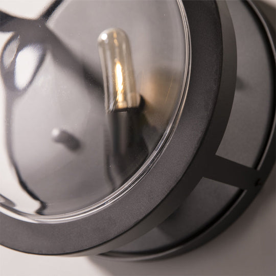 Modern Black Round Wall Sconce With Clear Crystal Accent - Stylish Metal 1 Bulb Light For Hallway