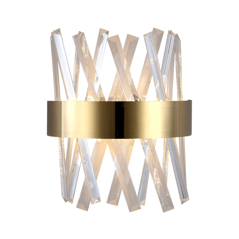 Contemporary Led Gold Sconce Light With Clear Crystal Prism For Bedroom