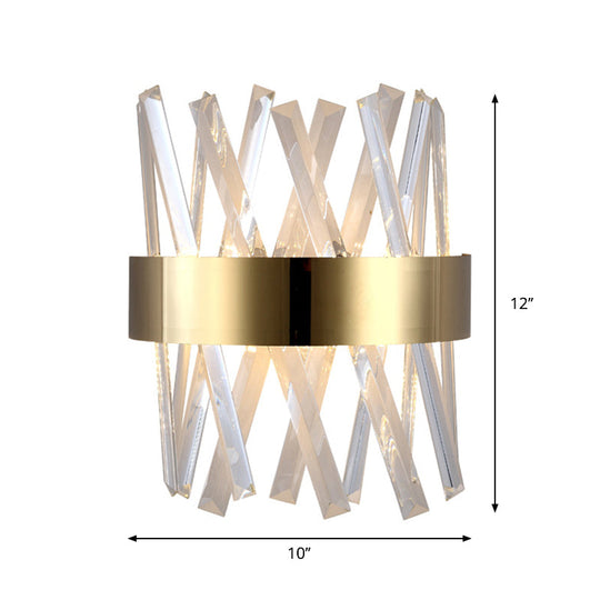 Contemporary Led Gold Sconce Light With Clear Crystal Prism For Bedroom