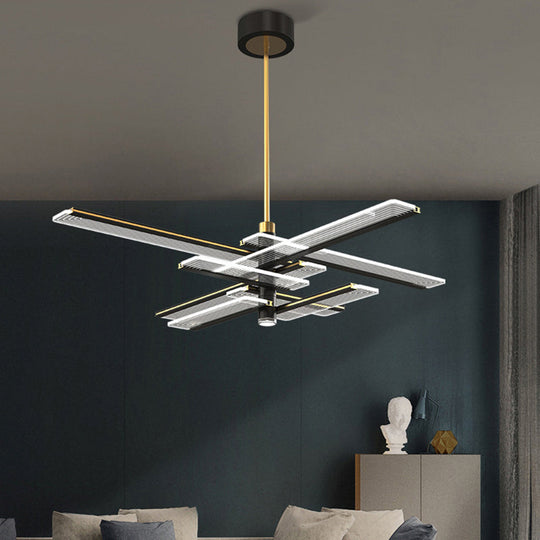 Modern Acrylic Rectangular Led Chandelier Hanging Light Fixture In Black For Living Room Pendant