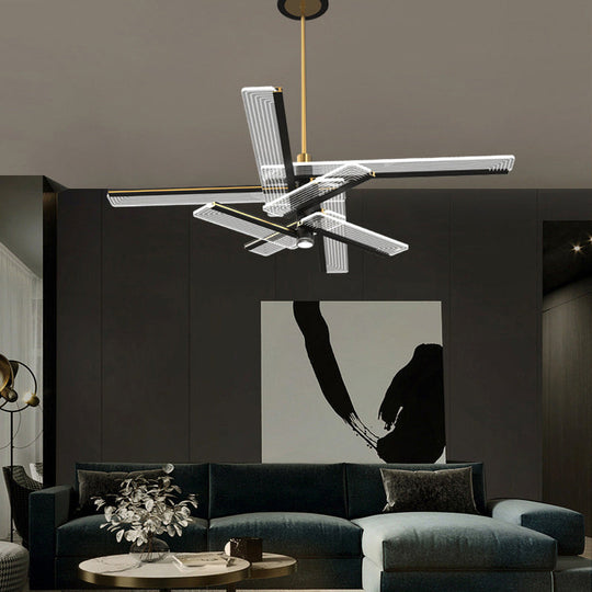 Modern Acrylic Rectangular Led Chandelier Hanging Light Fixture In Black For Living Room Pendant